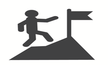 Eine Figur läuft Bergauf zur Fahne am Gipfel